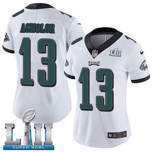 Nike Eagles #13 Nelson Agholor White Super Bowl LII Women's Stitched NFL Vapor Untouchable Limited Jersey - Click Image to Close